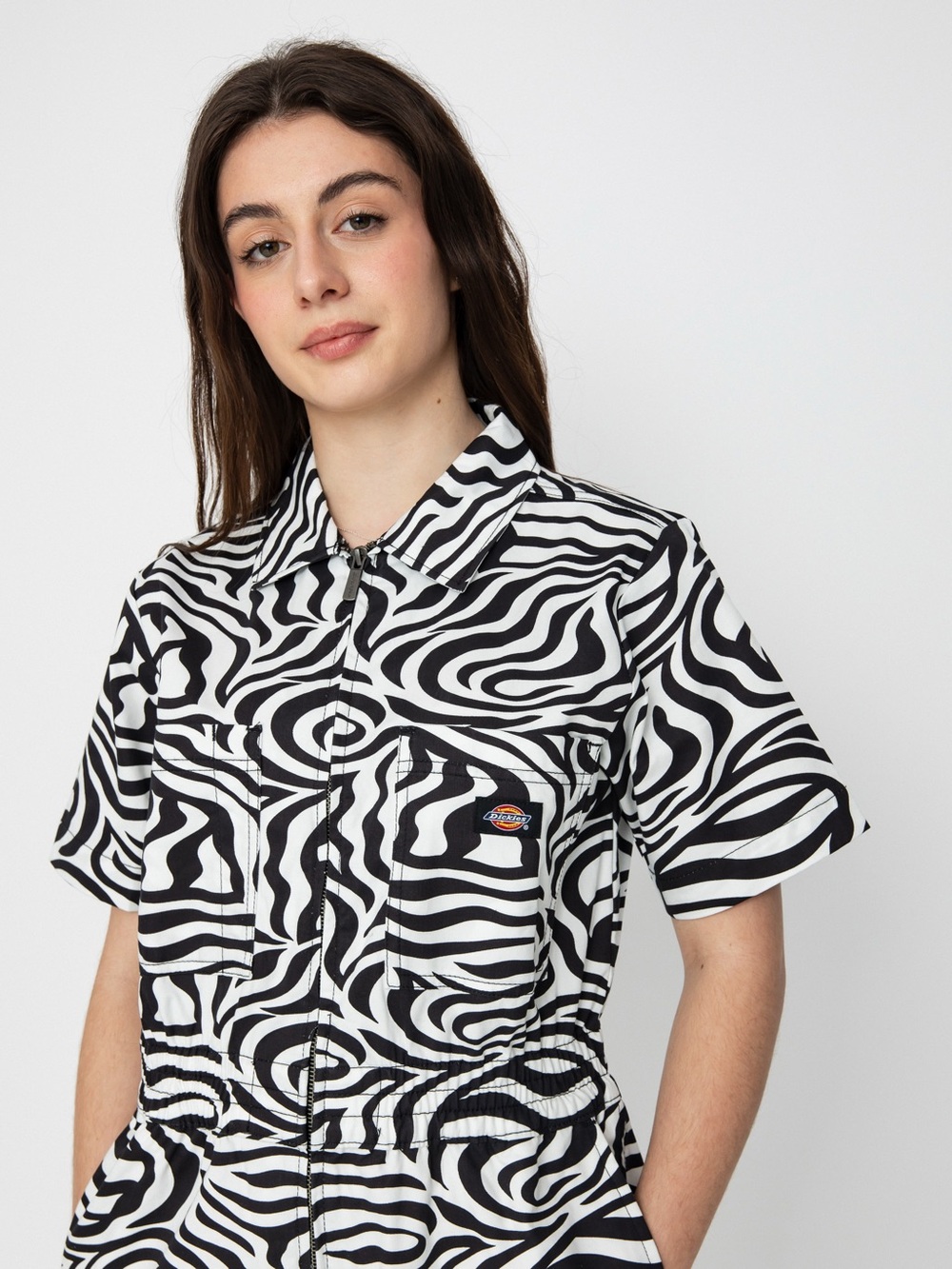 Dickies Zebra Print Short Sleeve Coverall - Black & White